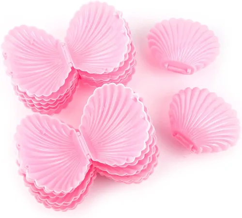 Vista 2 de AUEAR, Paquete de 15 cajas de dulces de conchas marinas rosadas de plástico para boda, mini caja de almacenamiento de conchas marinas