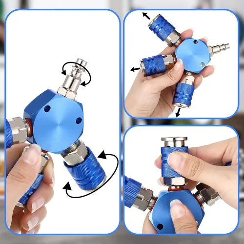 Vista 5 de 2 conectores de manguera de aire, accesorios de manguera de aire de 3 vías, accesorios de compresor NPT de 1/4 pulgadas, colector de resistencia