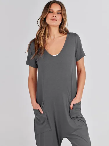 Vista 5 de ANRABESS Enterizo de verano de manga corta con cuello en V para mujer, estilo casual, holgado, con bolsillos