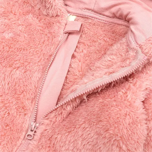 Vista 4 de Overol de forro polar con capucha chaqueta para bebé niño ropa de abrigo para niñas y niñas rosa 0-3 meses
