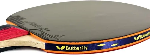 Vista 5 de Butterfly B303FL Shakehand Table Tennis Racket - China Series - Racket and Case Set with A Combination Smooth & Pips-Out Rubber - Recommended for