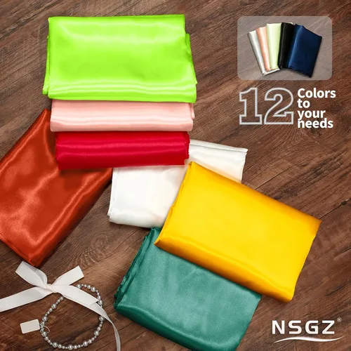 Vista 5 de NSGZ Tela de satén negro por yarda, 2 yardas de 152,4 cm de ancho, tela sedosa de satén sólido para novia, boda, vestido, manualidades, decoración