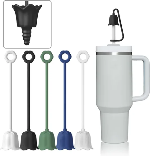 Vista 11 de 5 fundas de popote de silicona para vaso Stanley Yeti, tapa de popote reutilizable para beber fácil de limpiar, a prueba de polvo, compatible