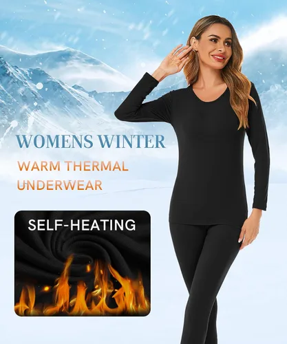 Vista 2 de LOMON Ropa interior térmica para mujer, conjunto de pantalones largos de punto suave ultra suave, capa base superior e inferior