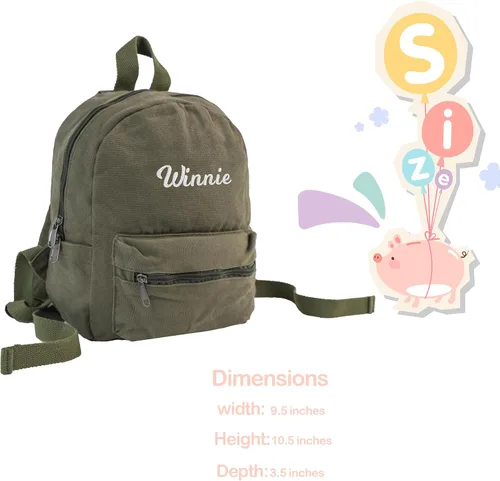 Vista 3 de Mini mochila personalizada mochila pequeña mochila de lona vintage para la escuela Mochila universitaria personalizada con monograma, Verde, Lona