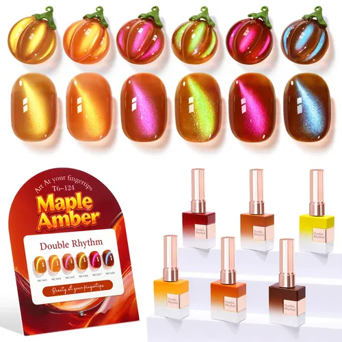 Vista 32 de Double Rhythm - Juego de esmalte de uñas de gel ojo de gato de 6 unidades, mismo color, misma botella, 14.8 ml, brillo con glitter, con imán Aurora