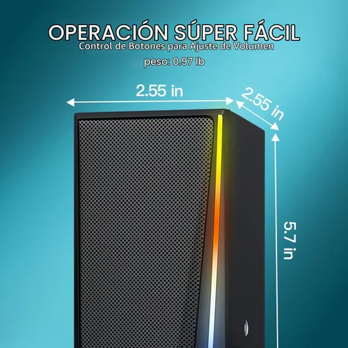Vista 3 de Uakinat Altavoces de computadora, altavoces de escritorio con varios LED coloridos, altavoces para juegos con control de volumen, para PC