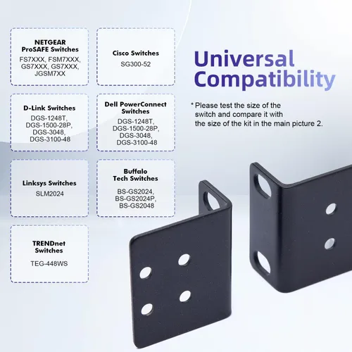 Vista 6 de Kit de montaje en rack de 19" para interruptores de 17,3 pulgadas de ancho, compatible con productos Select Buffalo Tech, Dell, Cisco, D-Link