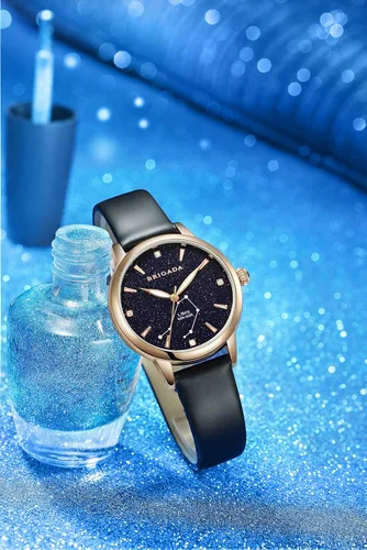 Vista 3 de BRIGADA Relojes de constelación de cristal luminoso para mujer con correa de cuero negro impermeable para mujer