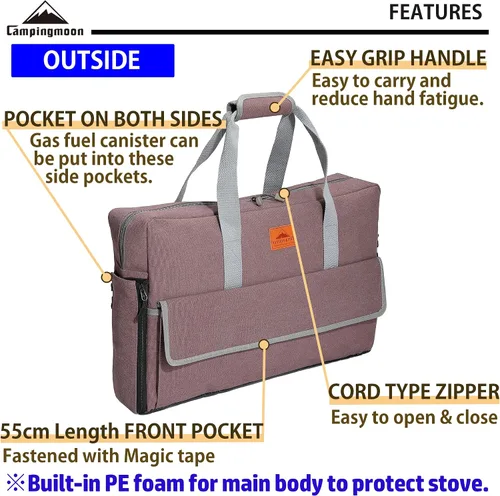 Vista 3 de CAMPINGMOON - Funda de transporte para estufa de campamento Coleman de 2 quemadores, lona CM-B, bolsillos para combustible de gas