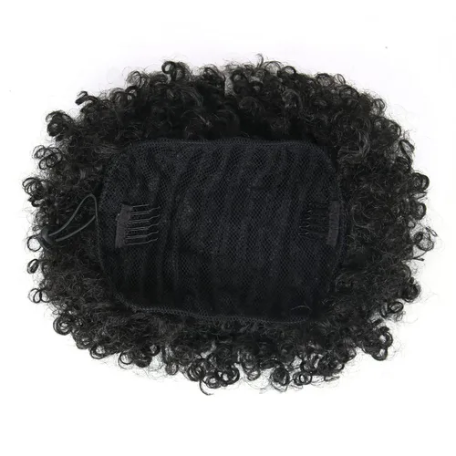 Vista 2 de Extensión de cola de caballo afro rizada encrespada con cordón para mujeres, cola de caballo afro con cordón, rizos encrespados sintéticos, piezas