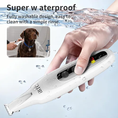 Vista 4 de iBTC Recortadora de precisión para mascotas, recortadora de patas de perro con luz LED, bajo ruido, IPX impermeable, motor de doble velocidad, apto