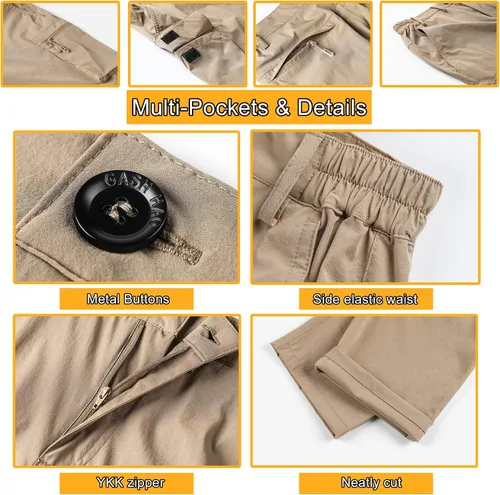 Vista 6 de Gash Hao Pantalones convertibles de senderismo para hombre, impermeables, de secado rápido, con cremallera, ligeros, para pesca