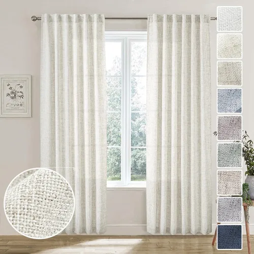 Vista 57 de Cortinas de Lino Natural Color Crema de 84 Pulgadas de Largo para Sala de Estar, Juego de 2 Paneles de Lino Texturizado con Trabillas Traseras
