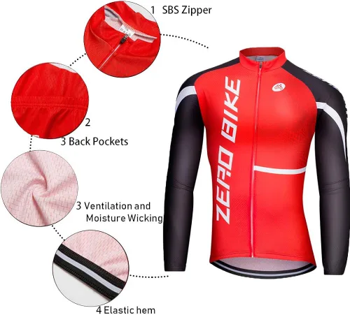 Vista 3 de Mens Soft Long Sleeve Breathable Bicycle Cycling Jersey Polyester Clothing Outdoor Sports Fall Autumn