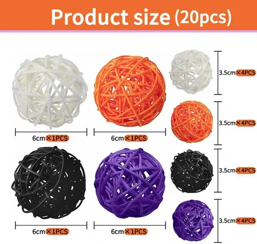 Vista 2 de Qingbei Rina 20 bolas de mimbre de ratán de Halloween, bolas decorativas de otoño para cuencos, relleno de jarrón para centros de mesa, rellenos
