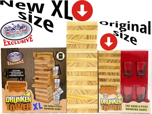 Vista 6 de Juego de 60 piezas de torre borracha de madera XL con vasos de chupito y bolsa de almacenamiento de Mystery Stop de juguete