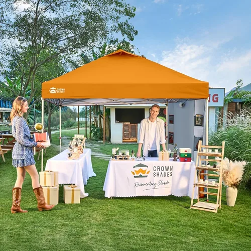 Vista 3 de CROWN SHADES Tienda de campaña desplegable de 10 x 10 con bolsillos Naranja