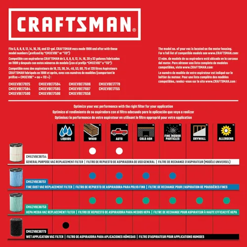 Vista 8 de CRAFTSMAN CMXEVBE17584 Aspiradora húmeda y seca de 6 galones, 3.5 pico de HP, aspiradora portátil para tienda húmeda y seca con filtro, bolsa