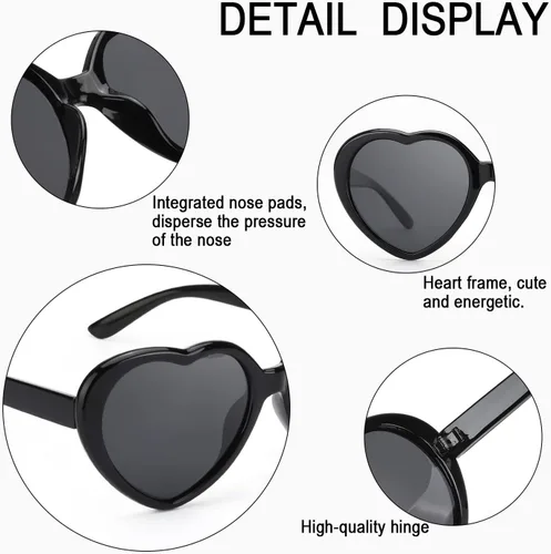 Vista 4 de LVIOE Lentes de sol de corazón para mujer, lentes de sol polarizados en forma de corazón con protección UV estilo corazón retro para ir de compras