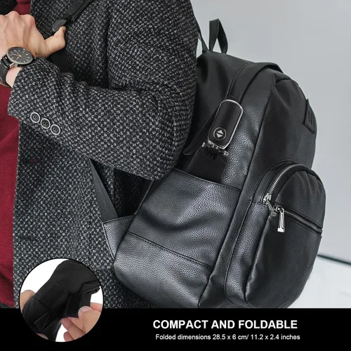 Vista 85 de LEAGERA Paraguas de viaje compacto para bolso, mango plano, impermeable para lluvia ligera