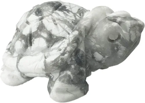 Vista 6 de Fekuar Estatua de tortuga de piedra de jaspe de dálmata, escultura coleccionable de animales de tortuga tallada a mano, cristal curativo Fengshui