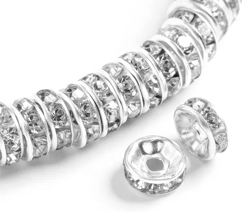 Vista 9 de 200PCS Rondelle Espaciador Perlas 0.157 in Chapado en Oro Checo Cristal Blanco Rhinestone para la fabricación de joyas 200 piezas chapado