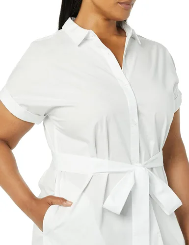 Vista 5 de Tienda Essentials Vestido camisero de manga corta con botones frontales y cinturón para mujer
