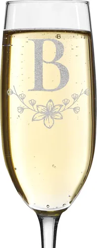 Vista 7 de shop4ever Monograma de letra floral de flauta de champán grabado con láser, 8 oz (L)