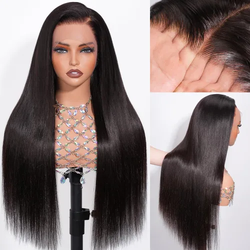 Vista 2 de Hermosa - Pelucas de cabello humano con encaje frontal HD de 13 x 4 pulgadas, prearrancadas con cabello de bebé, densidad 180, transparente, 9A