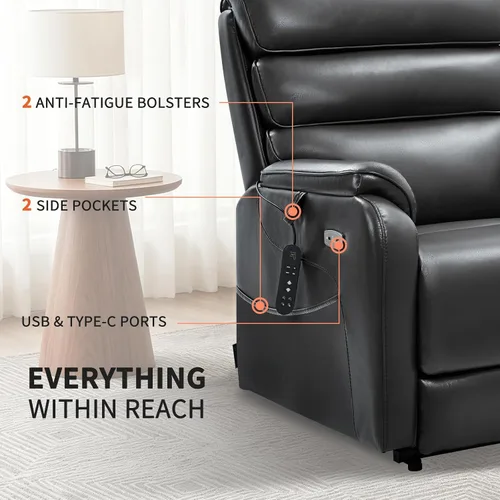 Vista 7 de EONIX Silla Reclinable Eléctrica de Doble Motor Completamente Reclinable para Ancianos, Sillas Elevadoras Eléctricas de Cuero Sintético para Negro