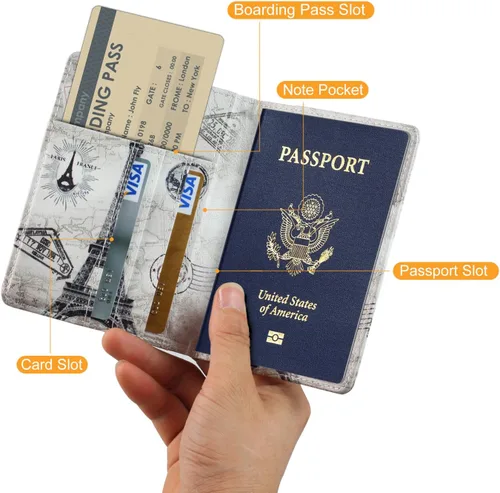 Vista 2 de EpicGadget - Funda de piel sintética con bloqueo RFID para pasaporte, funda de viaje tipo cartera, Eiffel Tower, Cartera Rfid