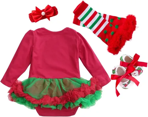 Vista 2 de FANCYINN Disfraz de elfo para niñas pequeñas, disfraz de elfo para recién nacido, mameluco de Navidad