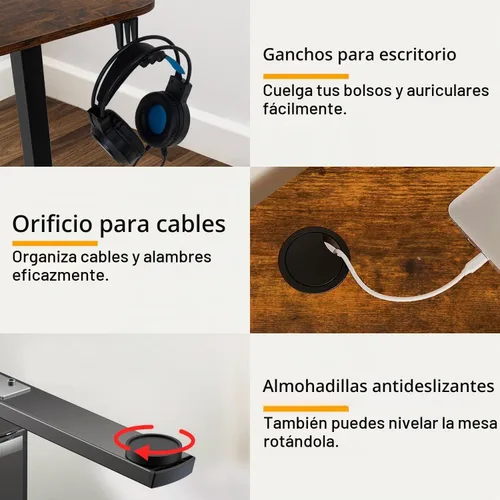 Vista 6 de Escritorio eléctrico de altura ajustable, mesa de estación de trabajo para computadora, escritorio de pie para oficina en casa Marrón