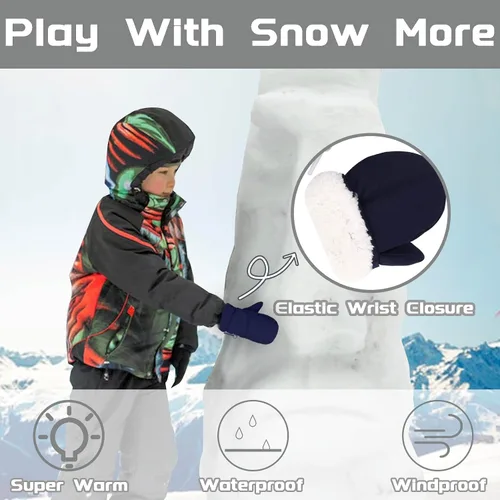 Vista 4 de Urban Virgin Guantes de invierno para bebés y niños pequeños, con forro polar, cálidos, impermeables, guantes de nieve para niños y niñas