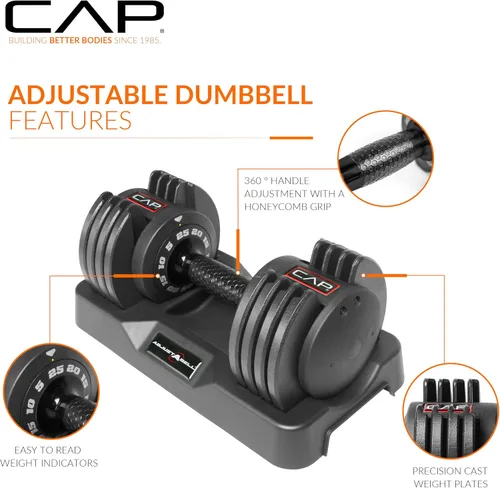 Vista 33 de CAP ADJUSTABELL - Juego de mancuernas ajustables de selección rápida de primera calidad para entrenamiento de fuerza, individuales y pares, 12.5