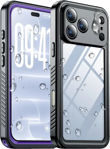 Vista 53 de SPIDERCASE Funda impermeable para iPhone 16 Pro, color negro y transparente Negro / transparente