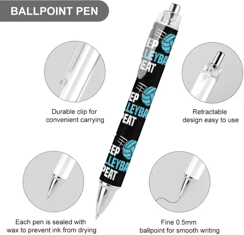 Vista 3 de Eat Sleep - Bolígrafo retráctil de repetición de voleibol, tinta azul, bolígrafo de trabajo para hombres y mujeres, 1 unidad