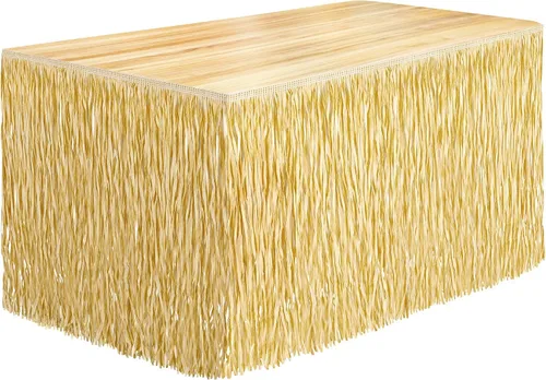 Vista 14 de Fovths 1 paquete de falda de mesa de hierba Luau con flecos de papel, falda de paja oscura de 108 x 30 pulgadas, faldas de mesa hawaianas