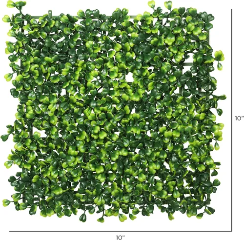 Vista 2 de Vickerman Boj cuadrado verde artificial mate de 10 pulgadas, paquete de 4, decoración de vegetación sintética, paneles de pared de césped, pared