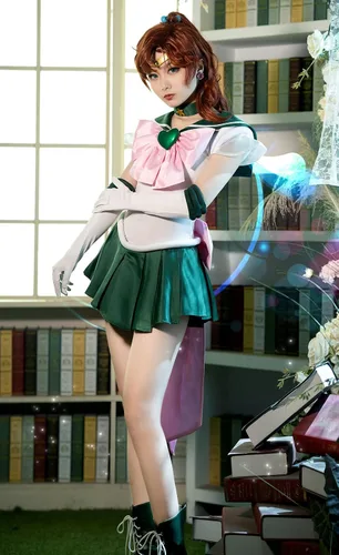 Vista 4 de MRHALLACG COS - Disfraz de anime Sailor Moon Júpiter Makoto Kino SuperS, disfraz de cosplay para niños, adultos, mujeres, talla plus