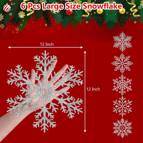 Vista 3 de Adorno de copos de nieve grandes de AORZIT de 12 pulgadas, adornos de Navidad de gran tamaño con purpurina, decoraciones gigantes de copos de nieve