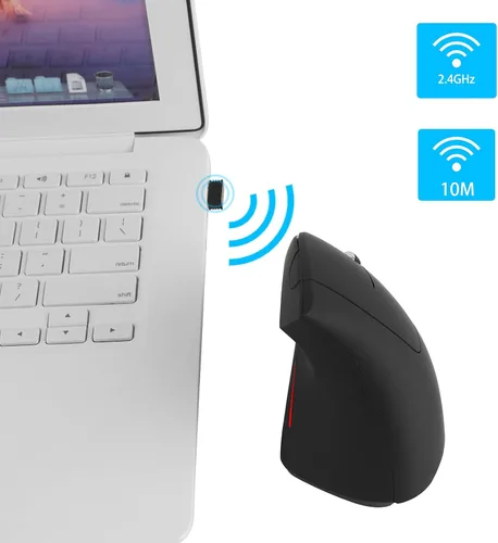 Vista 2 de Mouse inalámbrico vertical ergonómico, ratones ópticos recargables de 2.4 GHz, 80012001600 DPI, 6 botones para laptop, PC, computadora, escritorio