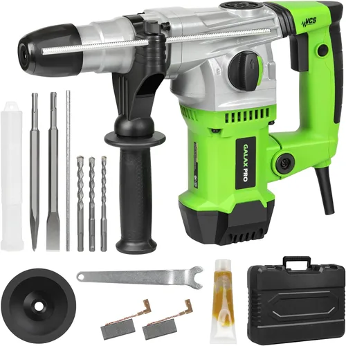 Vista 10 de GALAX PRO Taladro de martillo con cable de 4.5 amperios 0-3000 RPM, 5 brocas, martillo y taladro, 2 funciones en 1 con 12 velocidades variables