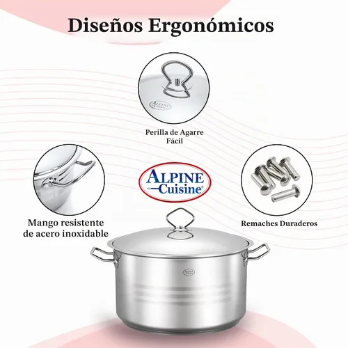 Vista 8 de Alpine Cuisine Olla de acero inoxidable con tapa de 3.6 cuartos de galón, resistente, grado comercial, horno holandés