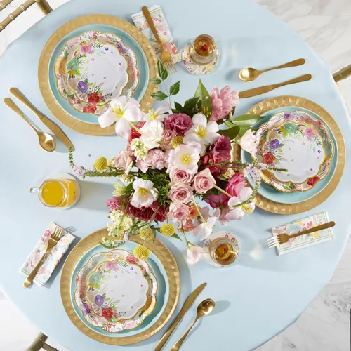 Vista 5 de Kate Aspen Garden Blooms - Platos de papel decorativos florales de alta calidad (12.28 oz/m², juego de 16), perfectos para despedidas de soltera