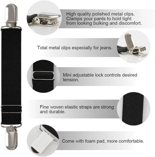Vista 27 de Boncas Clips elásticos ajustables mejorados para botas, clips para pantalones, estribos, correas para piernas que mantienen tus pantalones metidos