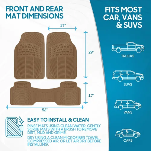 Vista 6 de BDK ProLiner - Alfombrillas de goma resistentes para automóvil, protección para todo tipo de clima, juego de 3 piezas (beige claro)