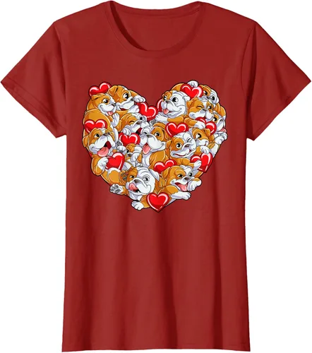 Vista 52 de Camiseta inglesa para el día de San Valentín con diseño de corazón y perro amante de los niños Negro