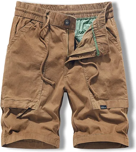 Vista 2 de Muscularfit Mens Lightweight Shorts Summer Waist-Relaxer Drawstring Cargo Shorts with Pockets Flat-Front Cotton Linen Shorts